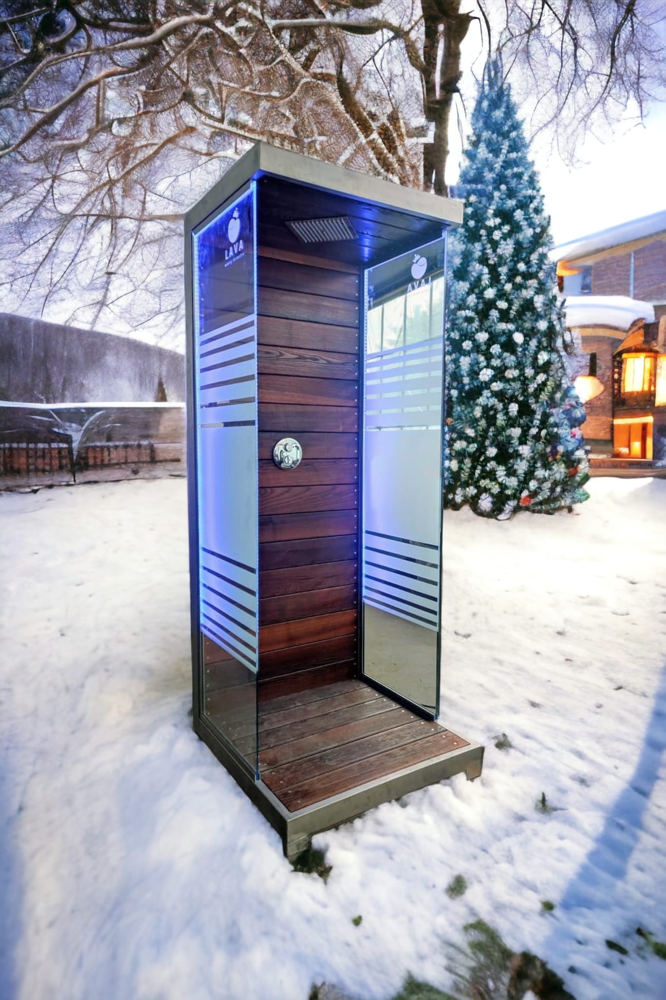 prysznic lava vulcano w ogrodzie zimą