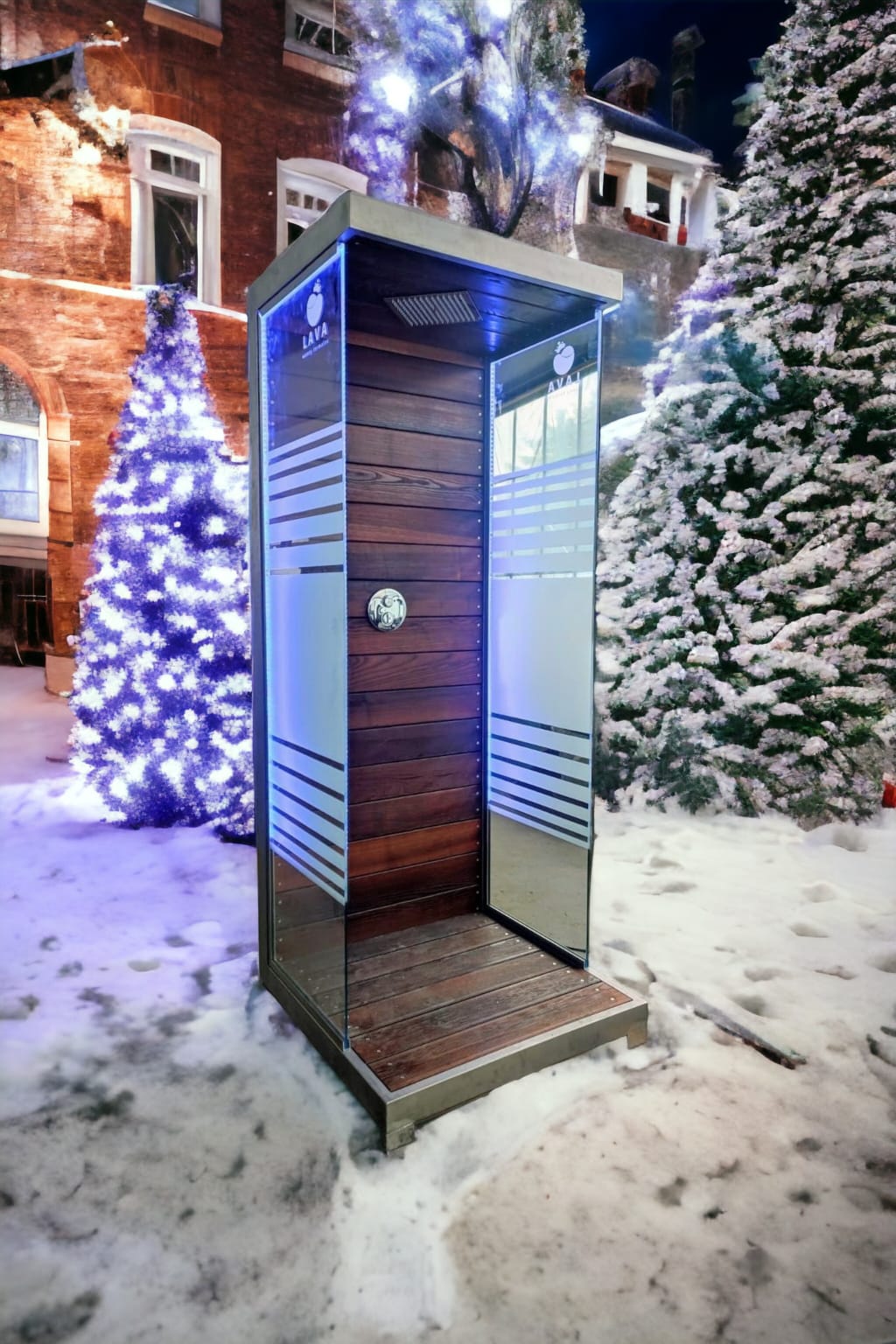 prysznic lava vulcano w ogrodzie zimą